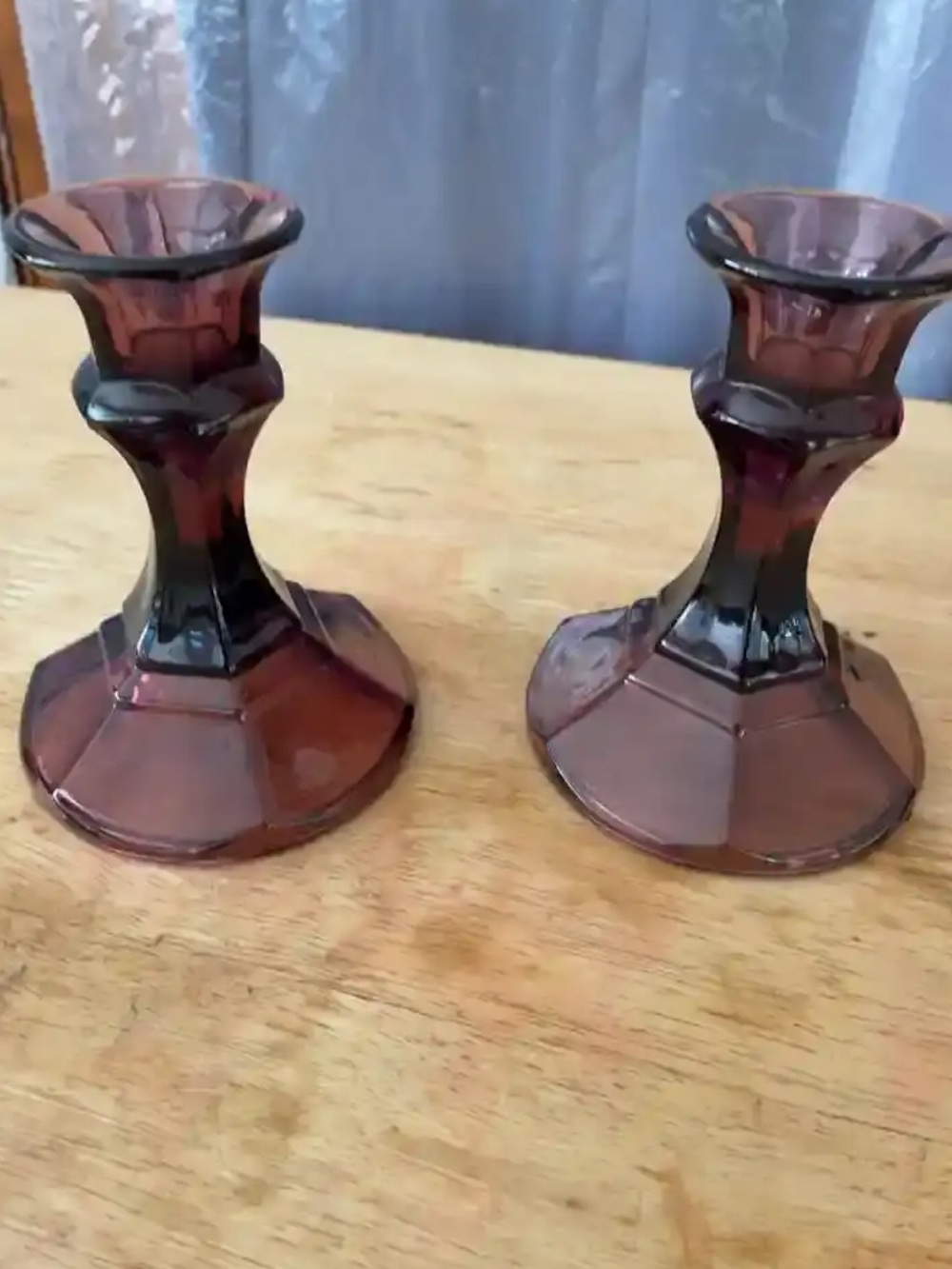 Libby Amethyst Glass Candle Holders - Pair